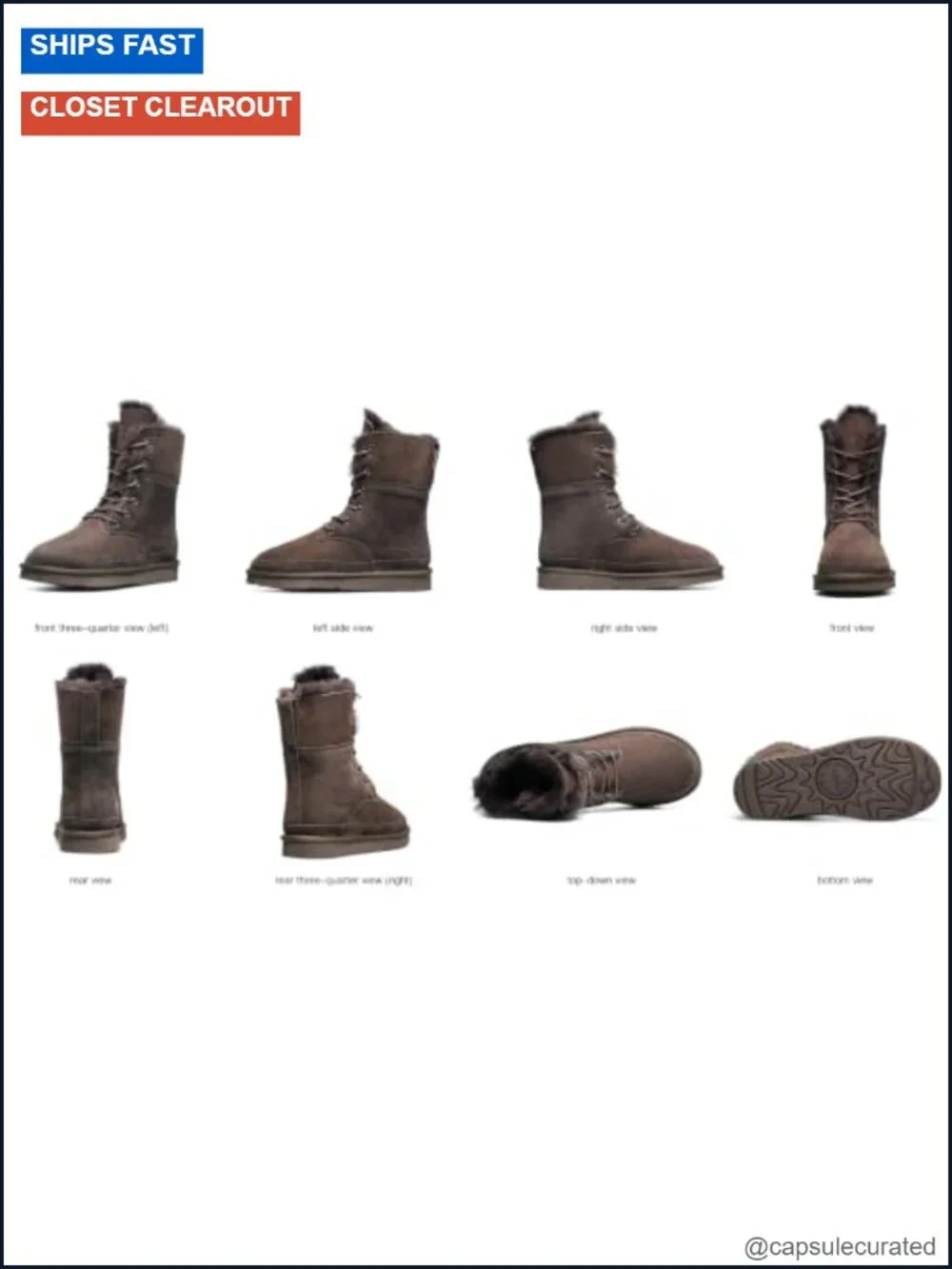 Shearling Leather Lace Up Snow Boots Mid Calf Winter Warm Fur Boots